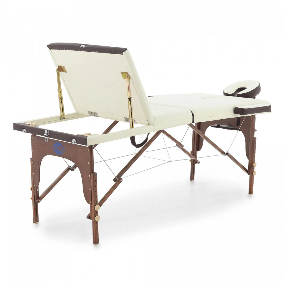 Массажный стол складной MED-MOS JF-AY01 3-х секционный, деревянная рама, кремовый-коричневый