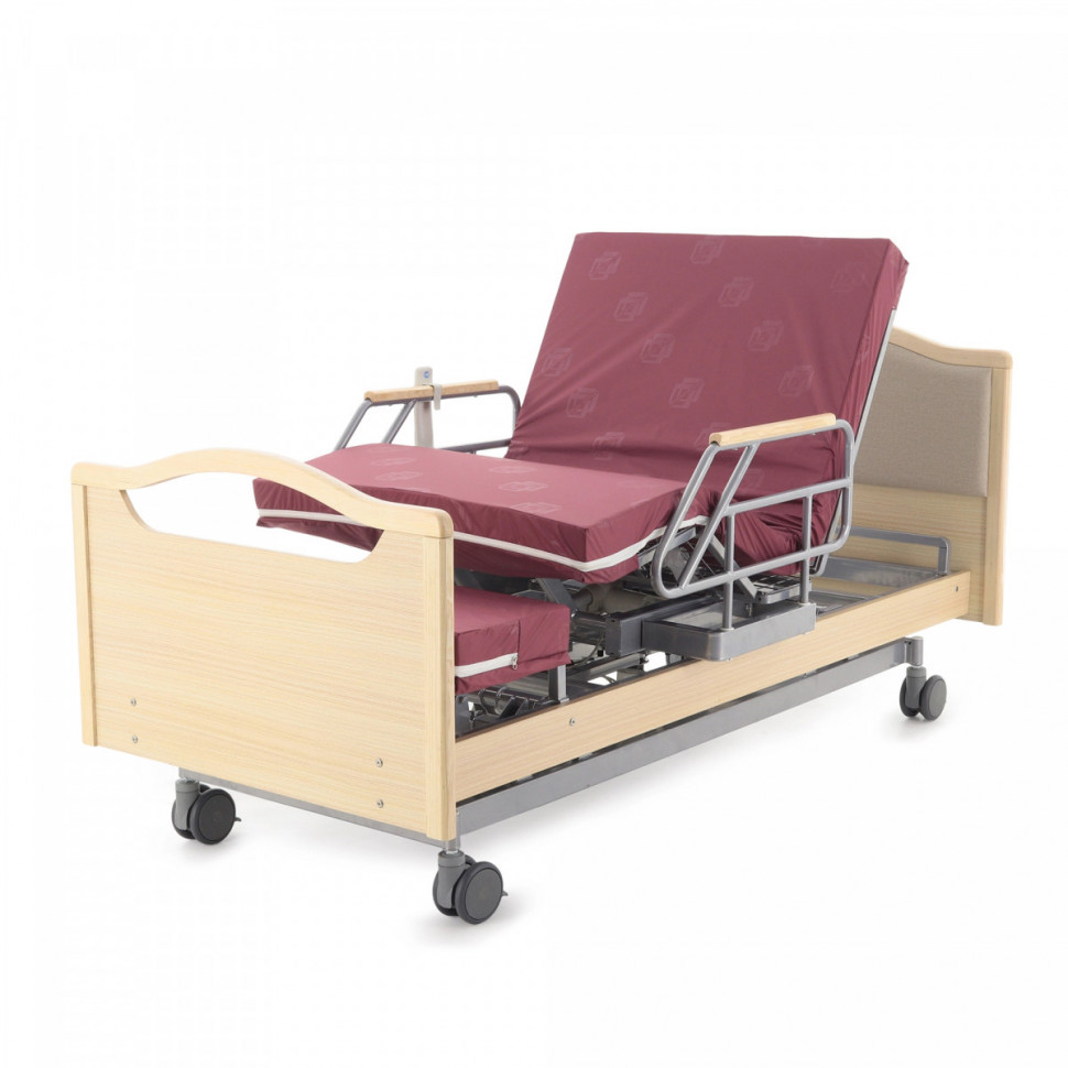 Кровать для лежачих больных с матрасом электрическая MED-MOS DB-2B с поворотным креслом в левую сторону (светлое дерево)