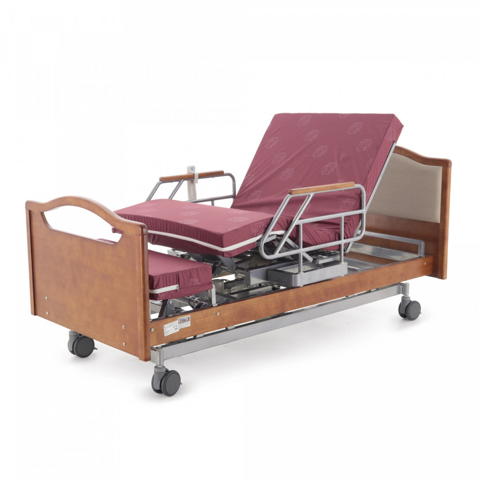 Медицинская кровать для лежачих больных электрическая MED-MOS DB-2B с поворотным креслом в правую сторону (коричневый)