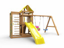 Детская площадка KD1-1 с желтой горкой и крышей, 1 качели лодочка + 1 качели кубельковые